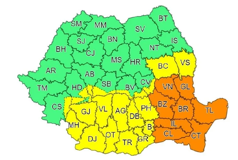 Cod portocaliu de ninsori și viscol în județele Galați și Brăila