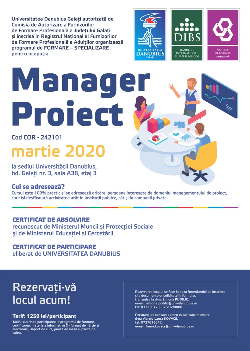 Când și unde va avea loc programul de formare – specializare pentru ocupația manager proiect