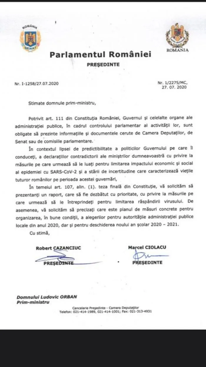 Președintele interimar al PSD: "Orban trebuie să prezinte țării un plan detaliat pentru gestionarea pandemiei, începerea școlii și organizarea alegerilor"