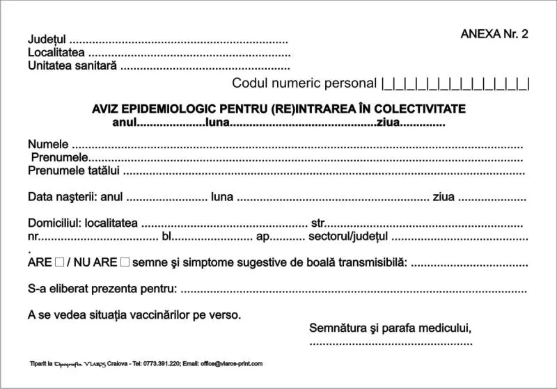 Schimbări privind avizul epidemiologic pentru elevi