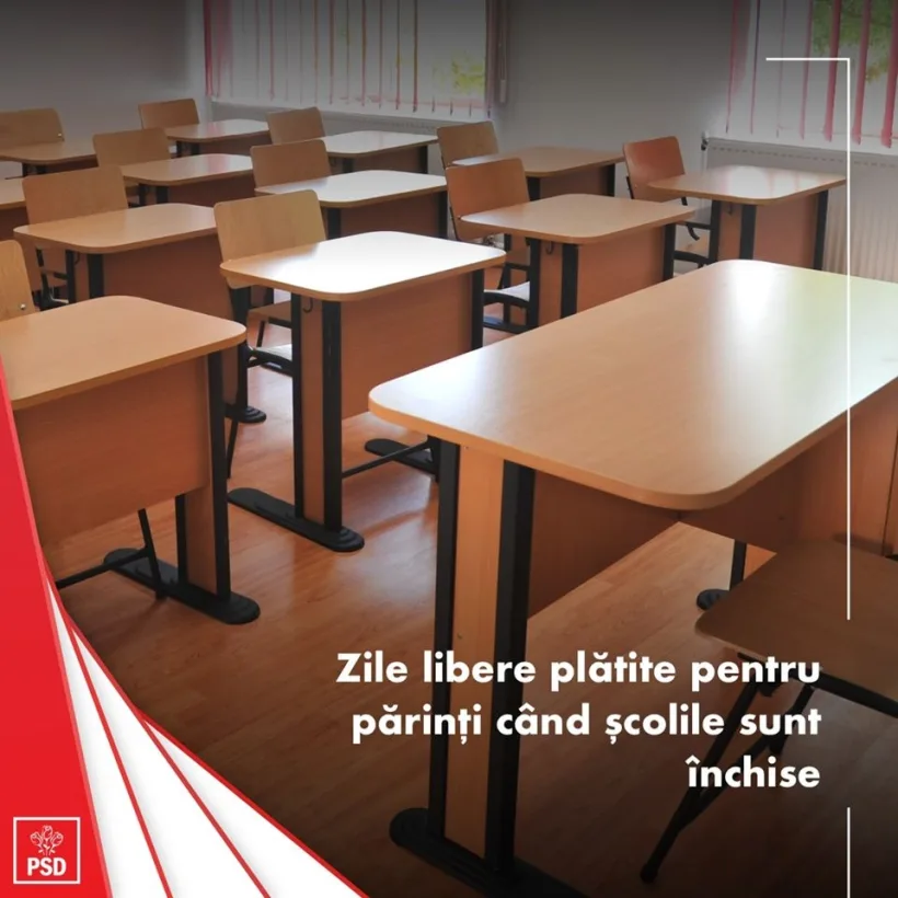Proiect de lege PSD: Zile libere plătite pentru părinți când școlile sunt închise