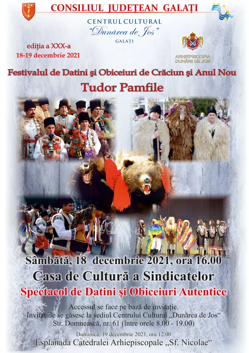 Spectacol de datini și obiceiuri strămoșești, la Galați. Jocul urșilor, colindele și plugușorul îi vor încânta pe gălățeni