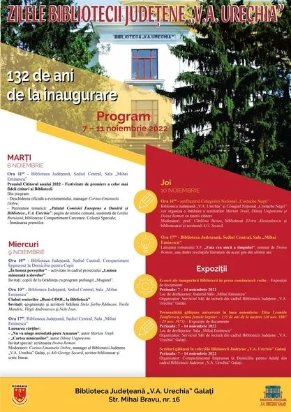 Biblioteca Judeţeană „V.A. Urechia” - 132 de ani de la inaugurare